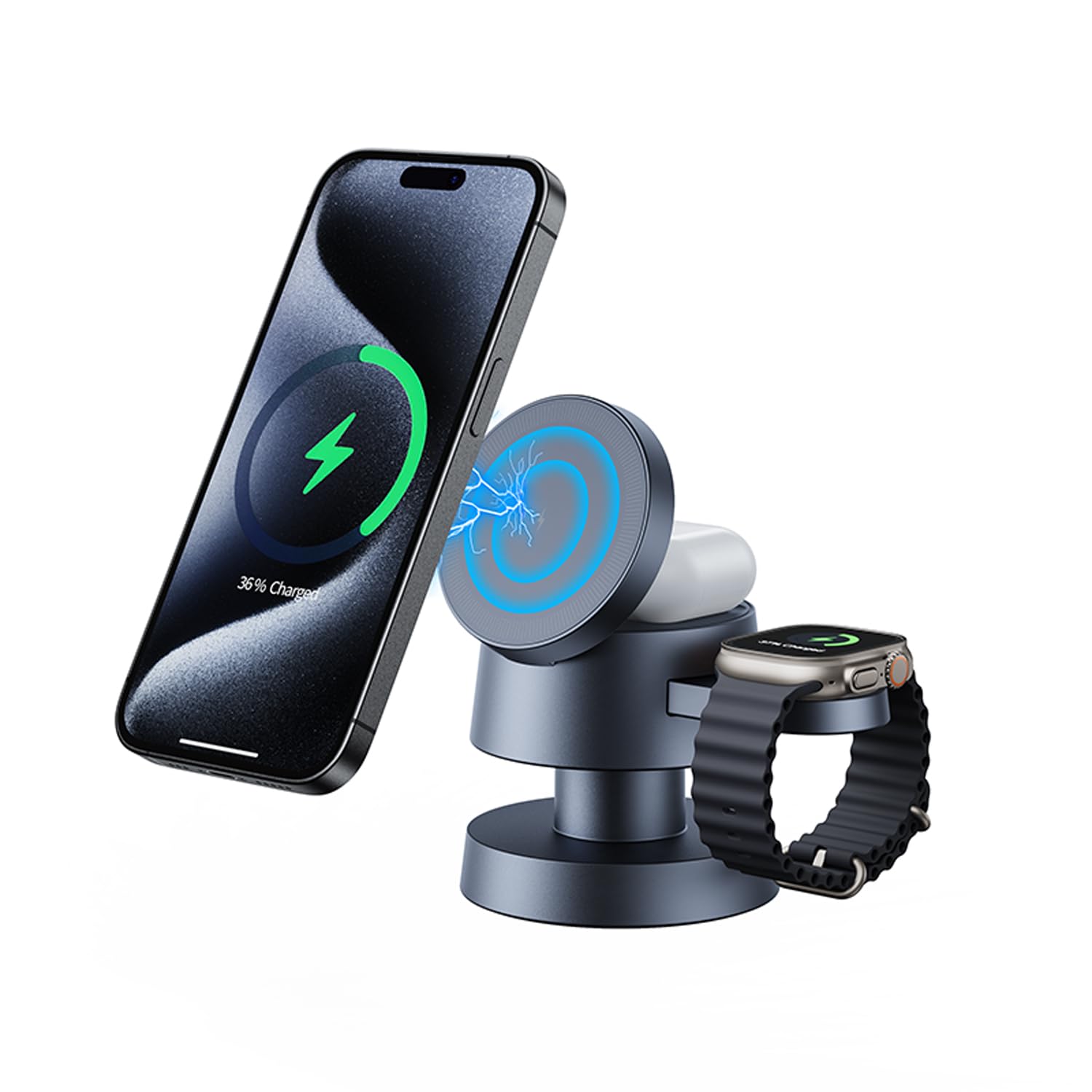 3 v 1 Magnetická nabíječka s ambientním světlem - pro iPhone, hodinky a AirPods