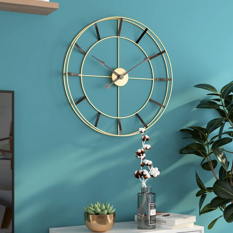 Gold and Black Metal Wall Clock Large