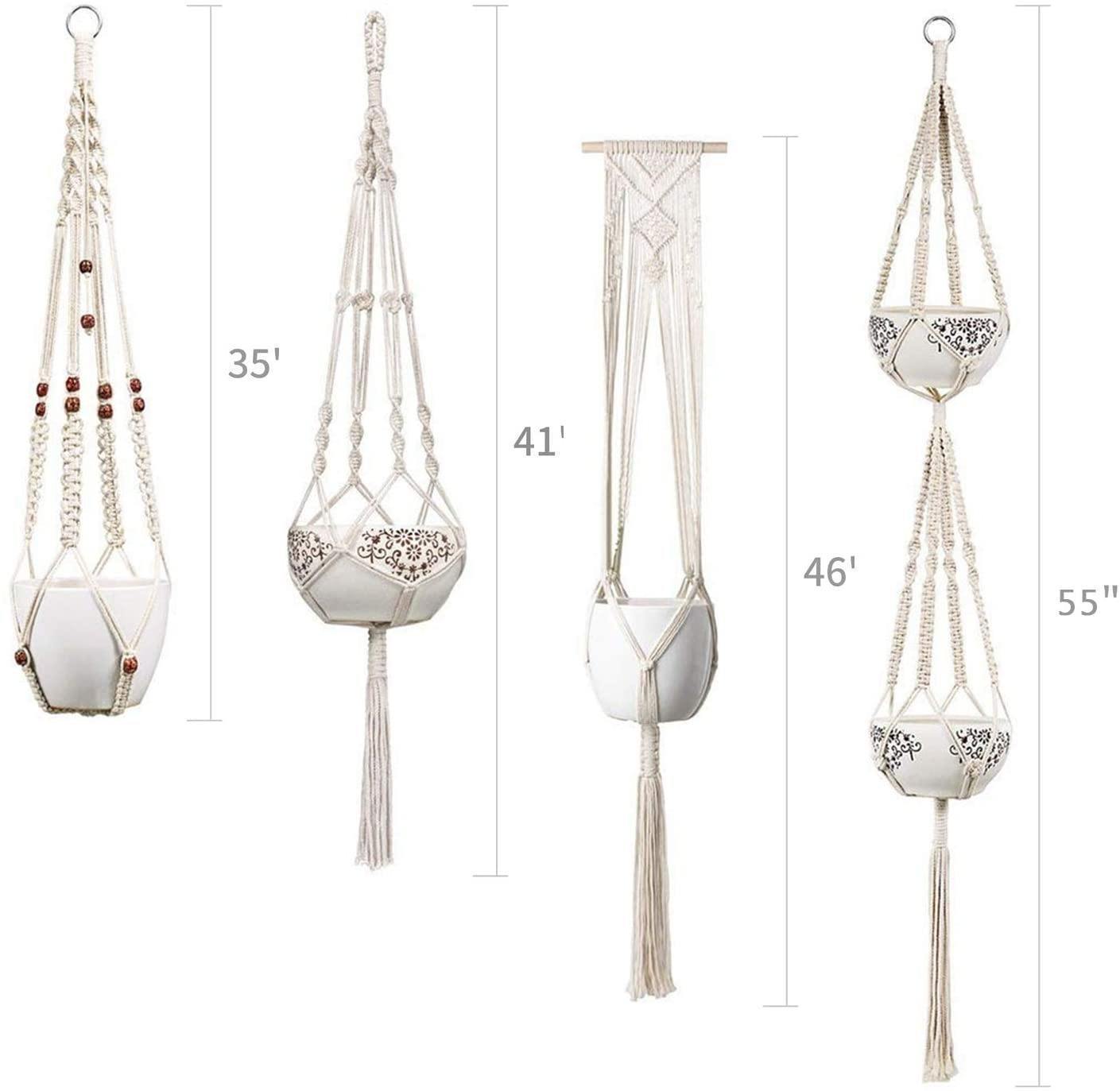 Set de 4 suporturi pentru plante din macrame handmade în stil boho