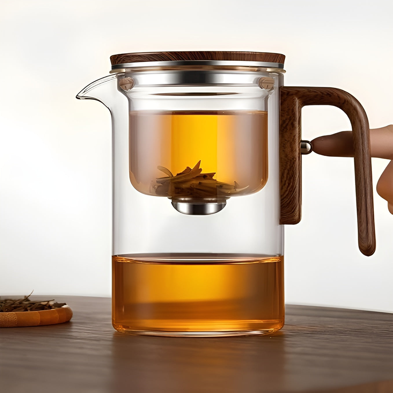 Glas Teapot med Trähandtag