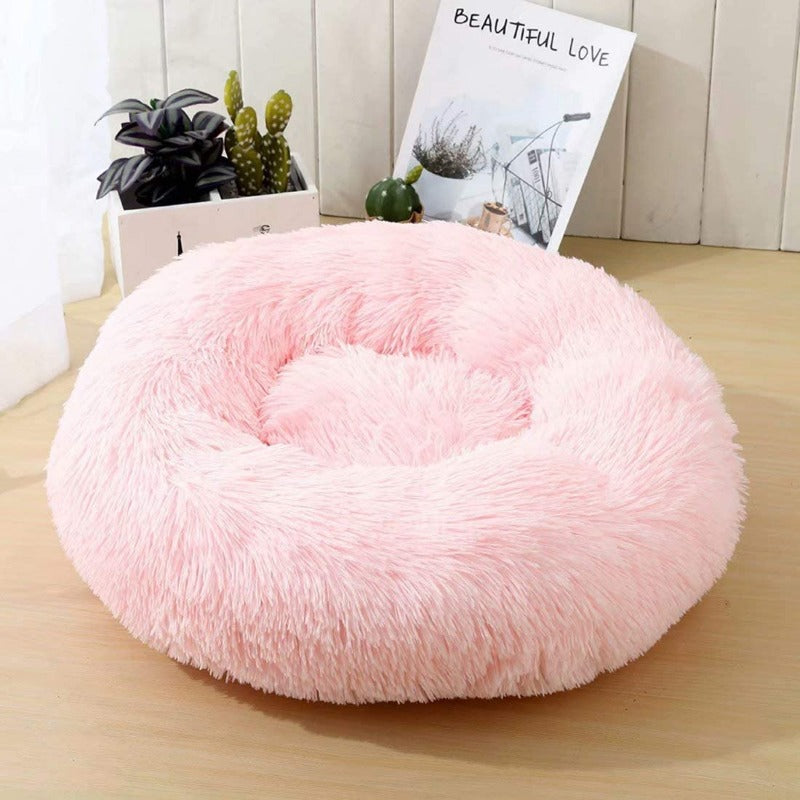 Round Plush Calming Donut Dog Bed for Small to Large Dogs