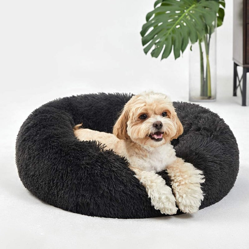 Letto rotondo per cani a ciambella calmante in peluche per cani di piccola e grande taglia