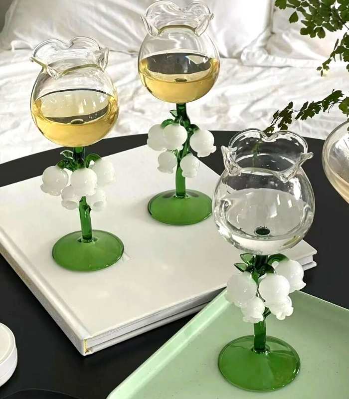 Lily of The Valley Glass Vin Champagne Glass Håndblåst Glass 21 cm