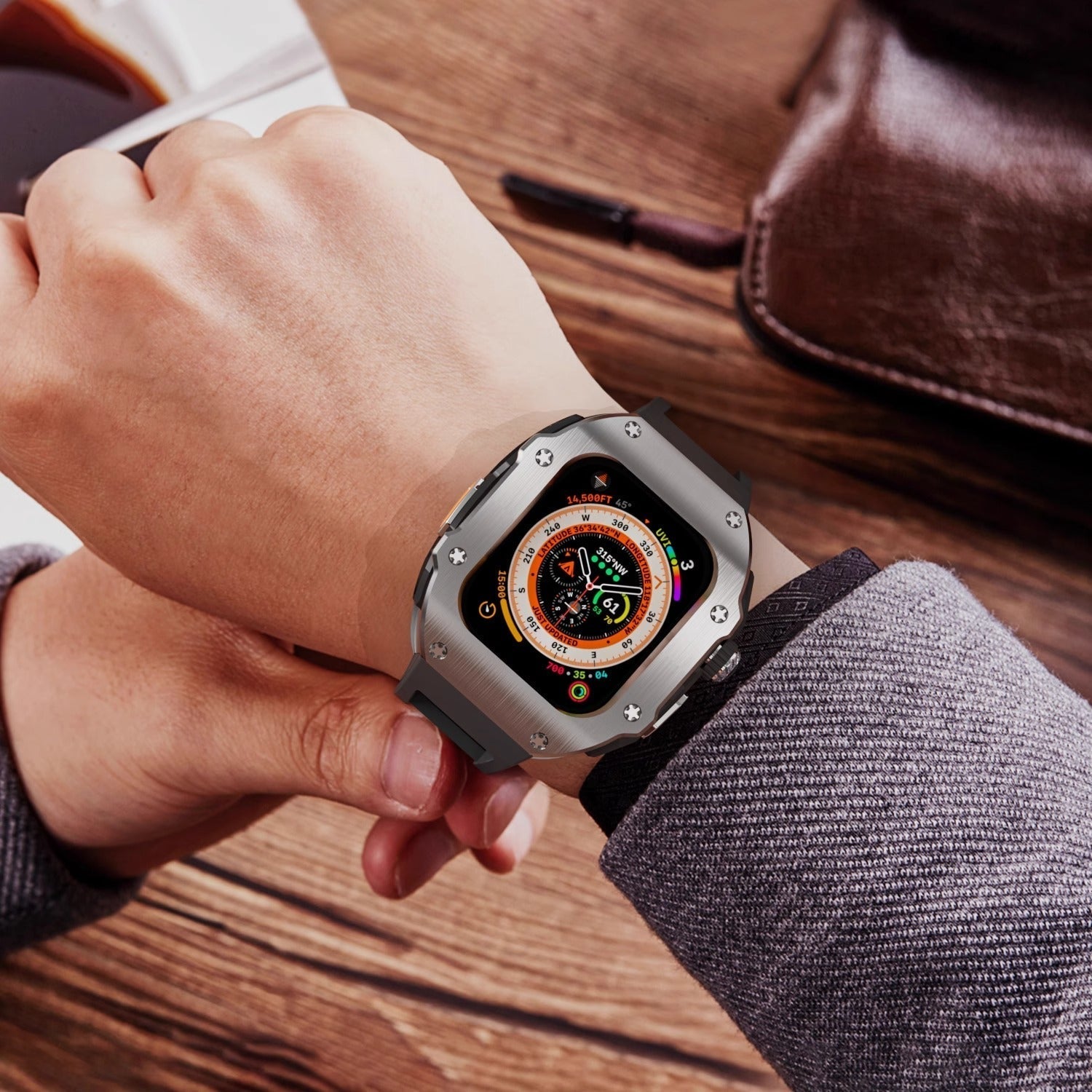 RM Vanguard Sorozat - Fluororubber Szíj Rozsdamentes acél Tok Az Apple Watch Ultra számára