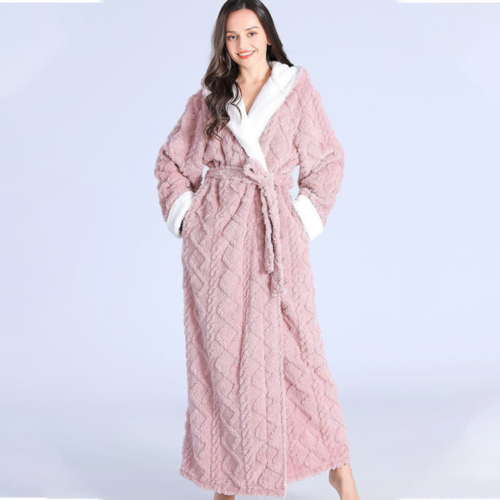 Plush Knitted Long Hooded Robe