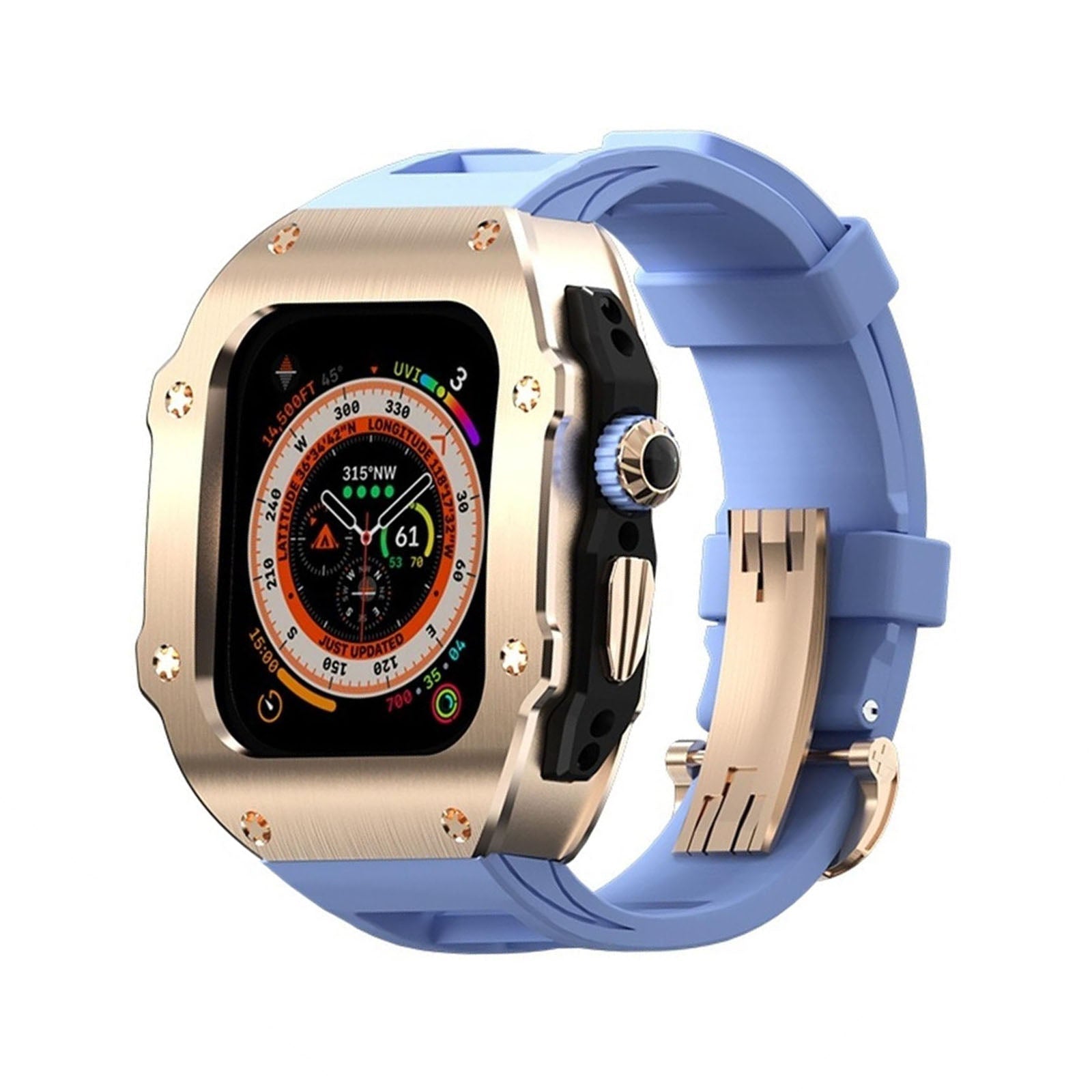 Serie RM Vanguard - Cassa in acciaio inossidabile con cinturino in fluorocaucciù per Apple Watch Ultra