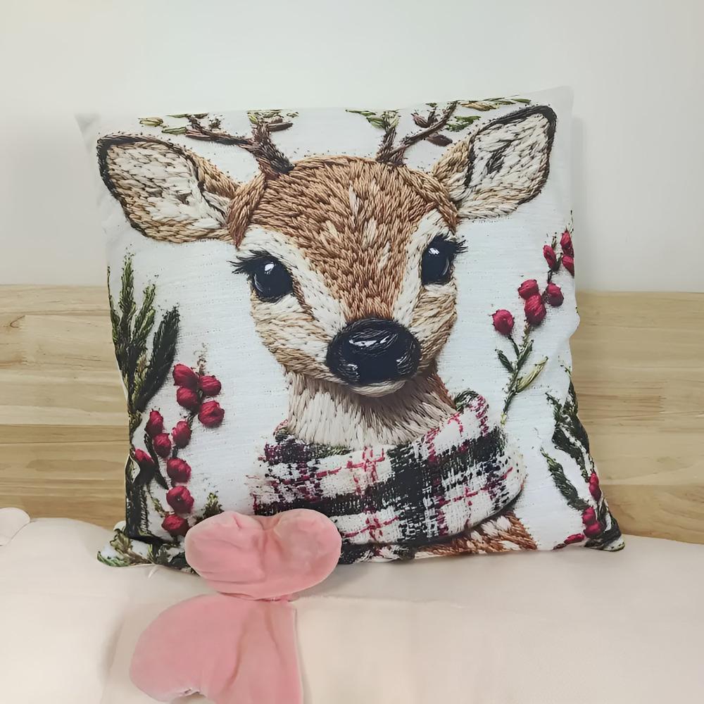 Housse de coussin Bambi de Noël charmante