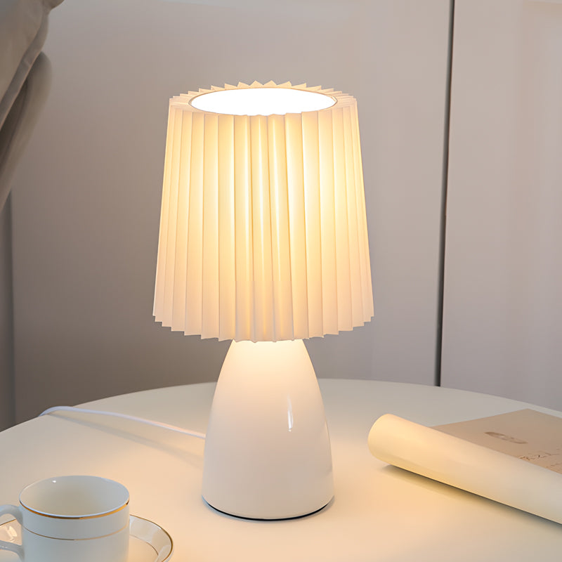 Tessuti Plissettati 12'' - Lampada da Tavolo con Base in Vetro e USB, Dimmerabile con 1 Punto Luce