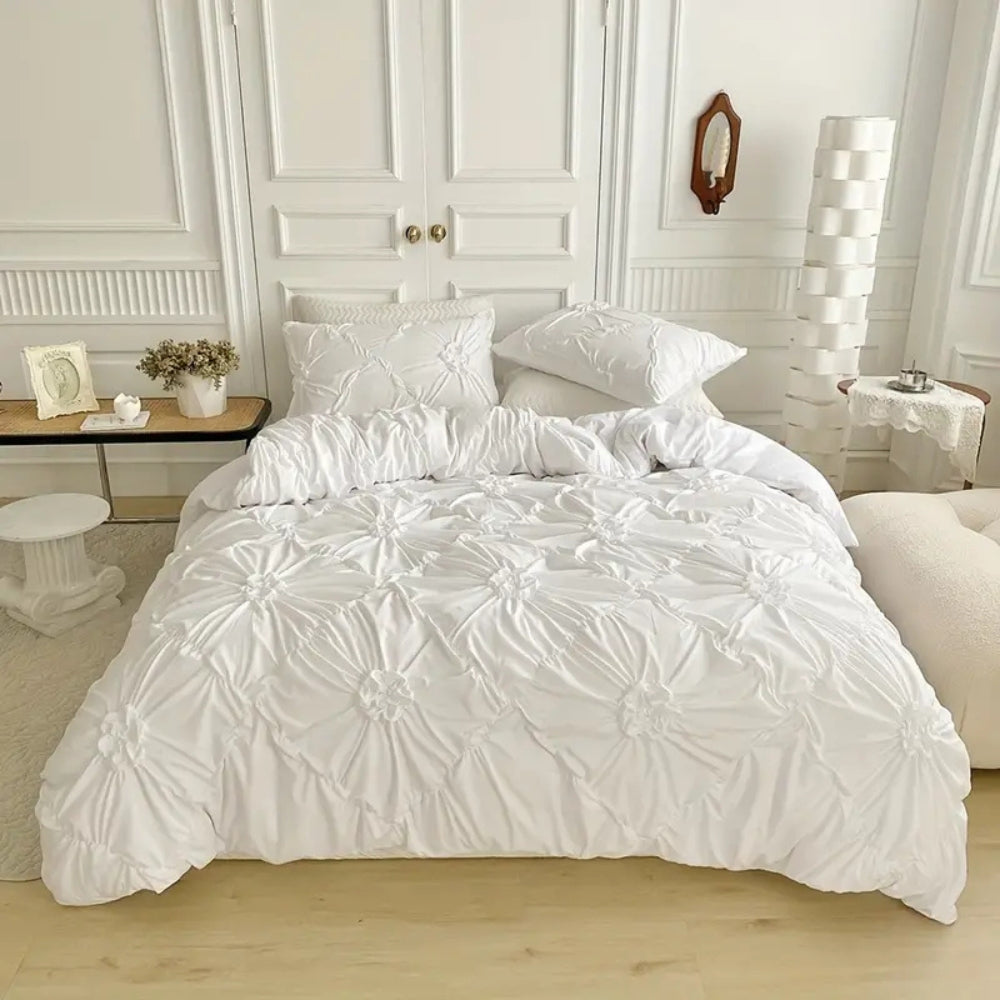 Ensemble de housse de couette Taavita Ruffle Flower - Design élégant à plis pincés pour un confort luxueux