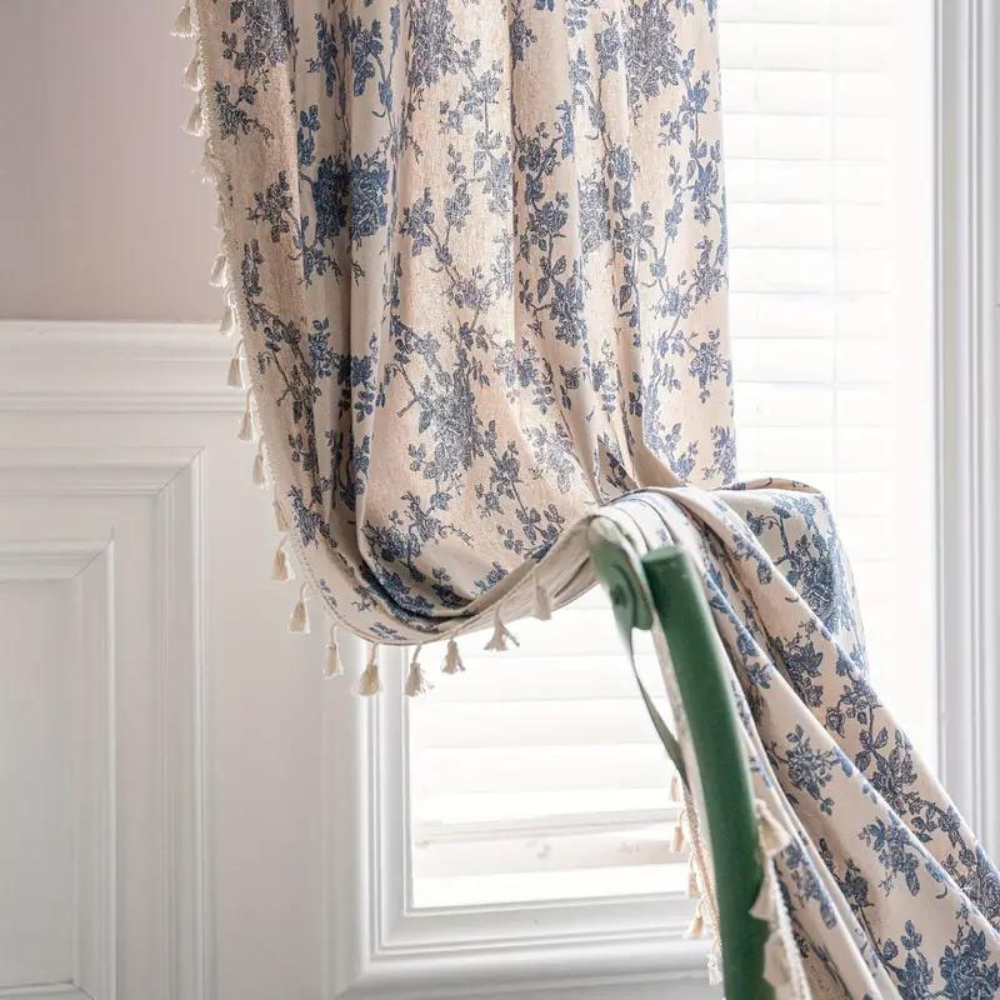 Blauwe Rozen Bloemen Huisk Curtain