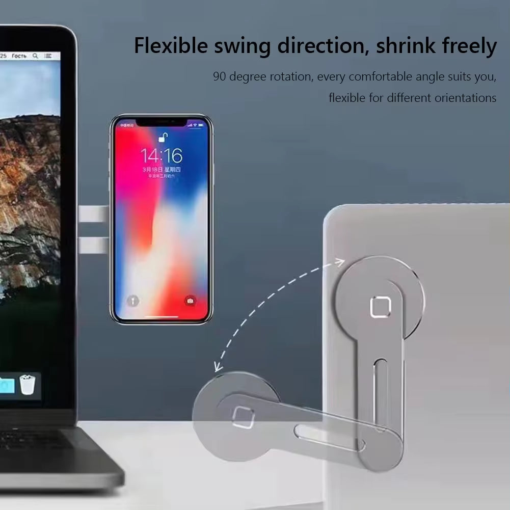 حامل هاتف معدني قابل للتوسع للكمبيوتر المحمول ومركبات تسلا - حامل هاتف مغناطيسي قابل للطي مع شاحن سريع بقوة 15 واط