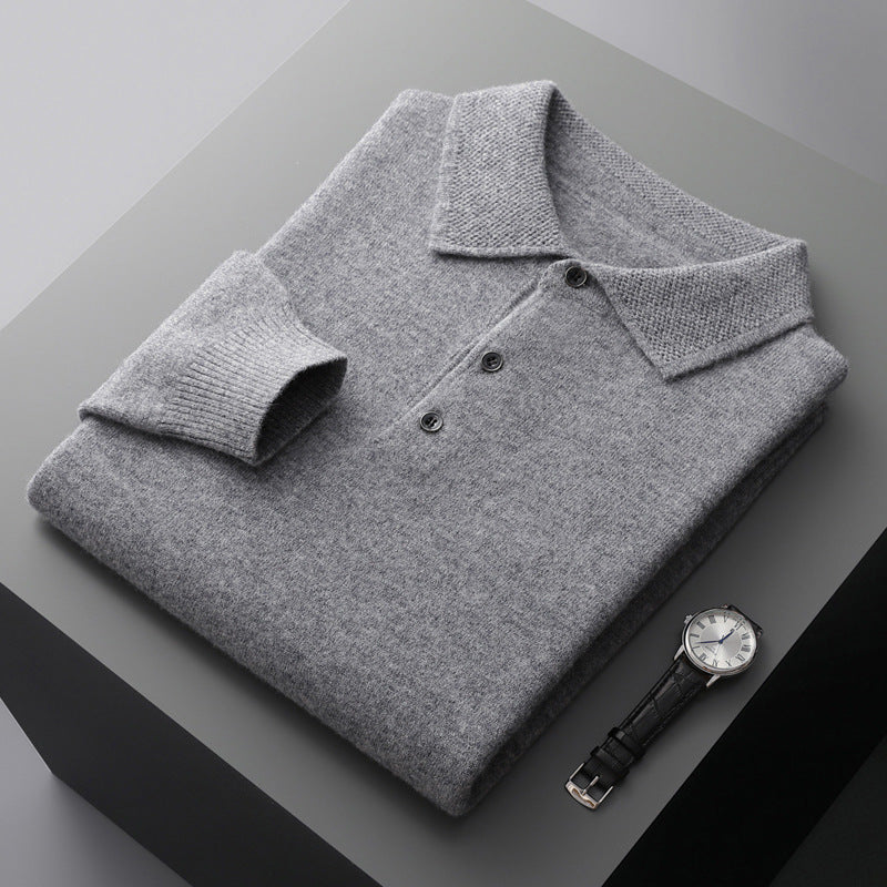 Cashmere/Merino Wool Long Sleeve Polo Shirt