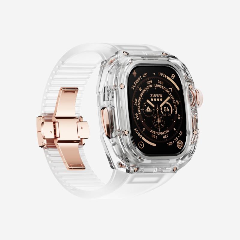 RM Crystaluxe Series - Kit de retrofit pentru carcasă din cristal cu bandă din fluororubber pentru Apple Watch