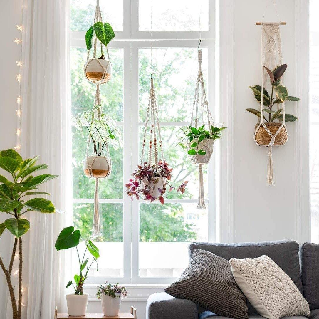 Ensemble de cintres pour plantes en macramé Boho fait à la main, 4 pièces