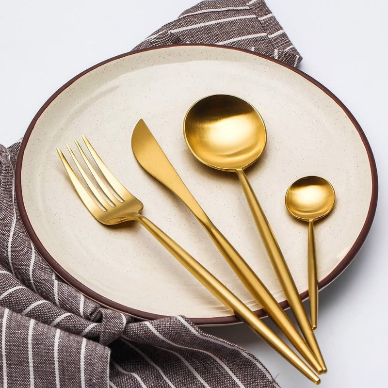 Matte Gold 24-Piece Flatware Cutlery Set