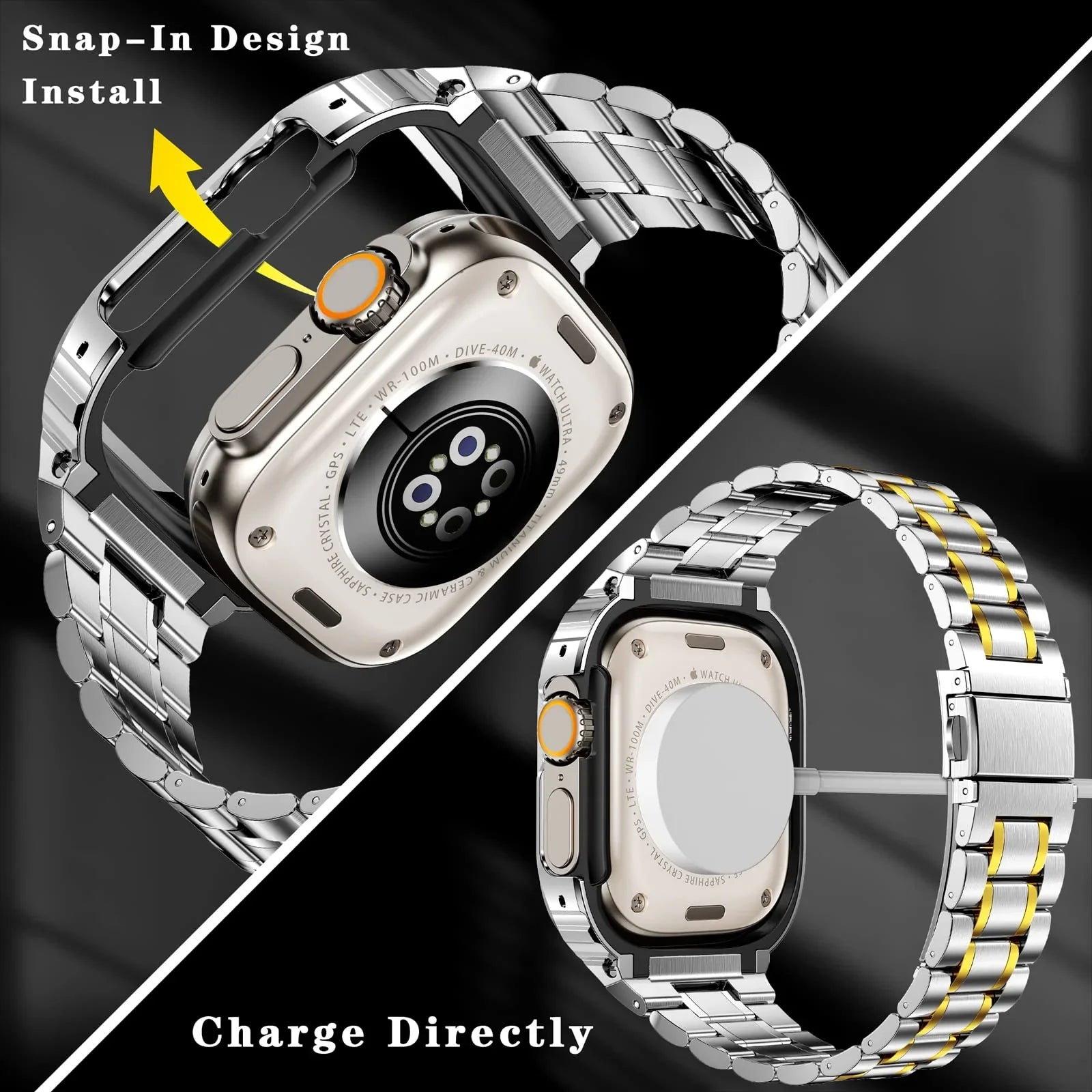 Bracelet de montre en acier inoxydable LUX7009 avec étui pour Apple Watch