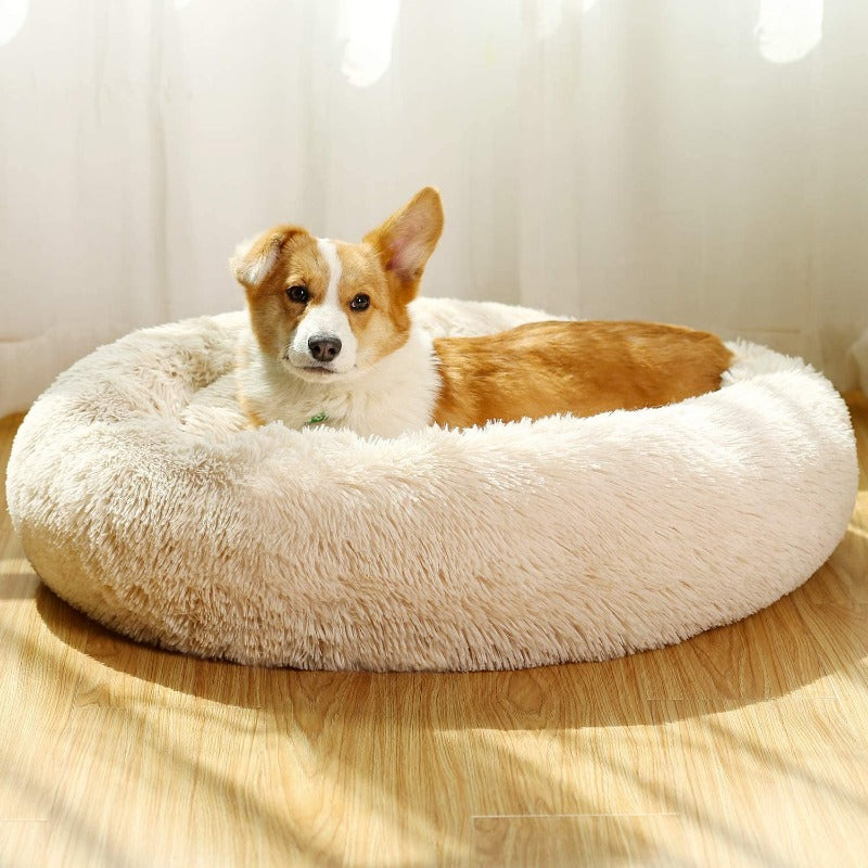 Round Plush Calming Donut Dog Bed for Small to Large Dogs