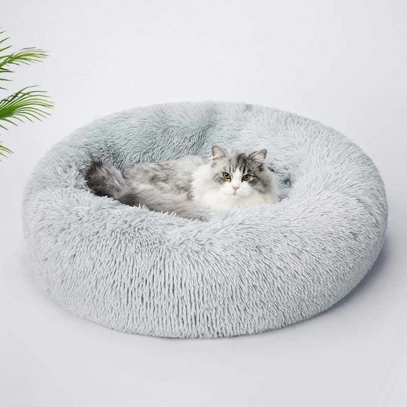 Nid de lit pour chat en forme de beignet apaisant en peluche ronde