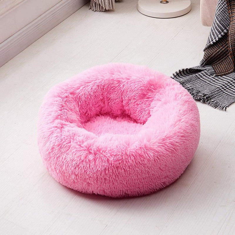 Round Plush Calming Donut Dog Bed for Small to Large Dogs