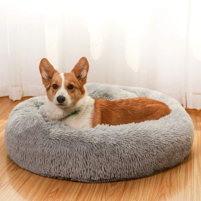 Round Plush Calming Donut Dog Bed for Small to Large Dogs