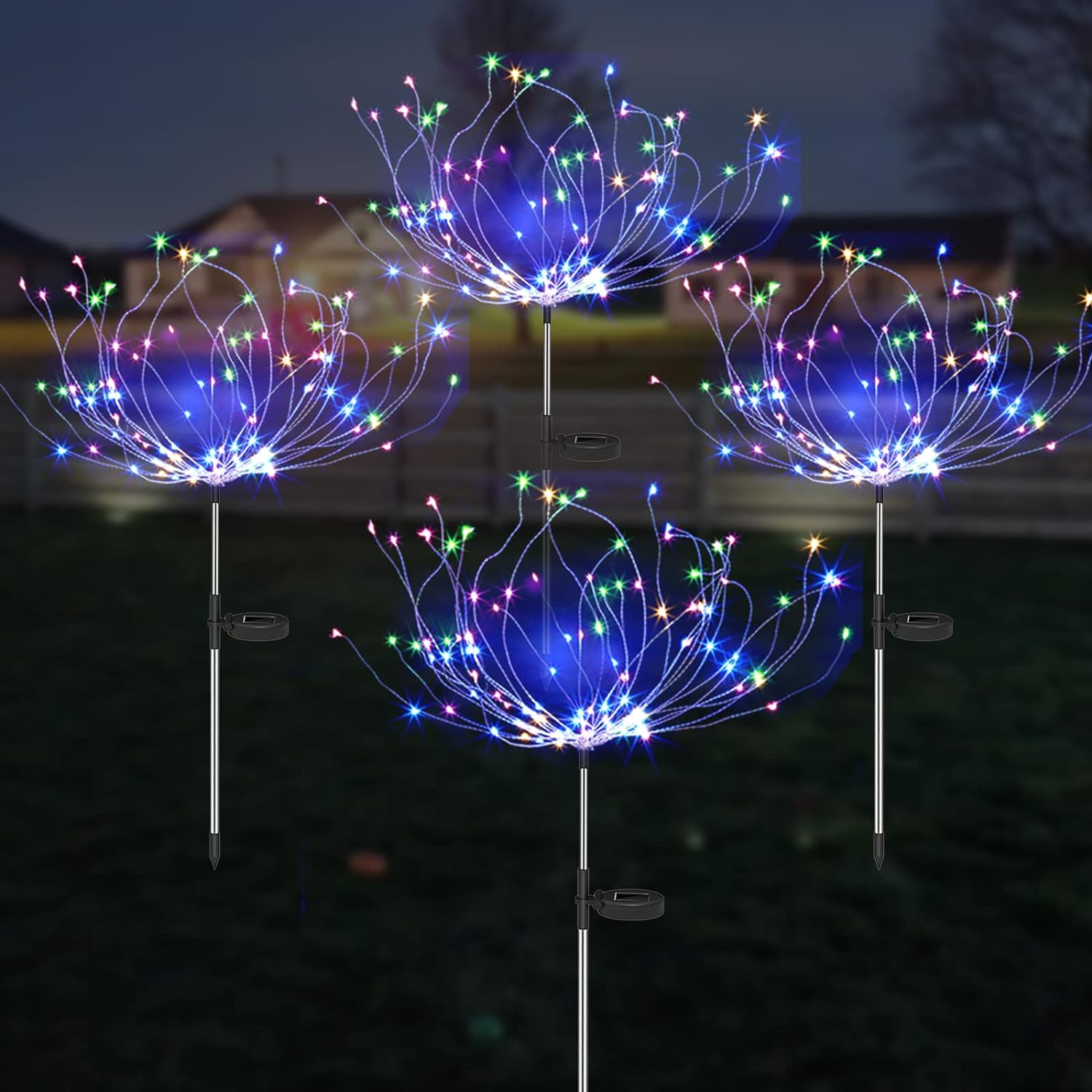 Luces solares de fuegos artificiales para jardín de 4 piezas: luces LED para exteriores resistentes a la intemperie IP65 con modos ajustables y diseño de bricolaje