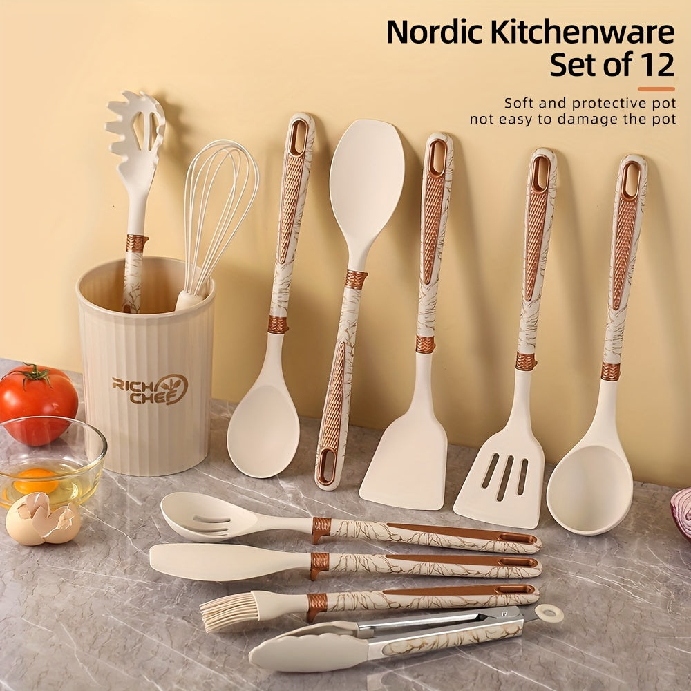 Silicone Kitchenware Set - Kookly - Non-stick Tools - Light Wooden Handles