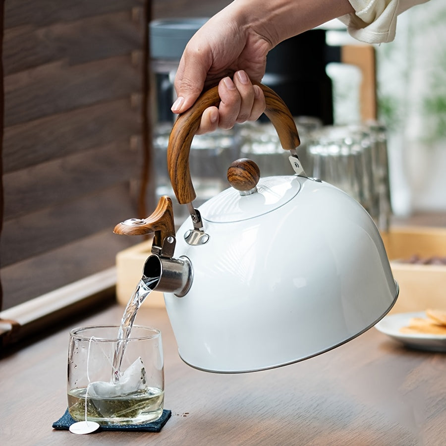 3L Whistling Tea Kettle with Wooden Accents