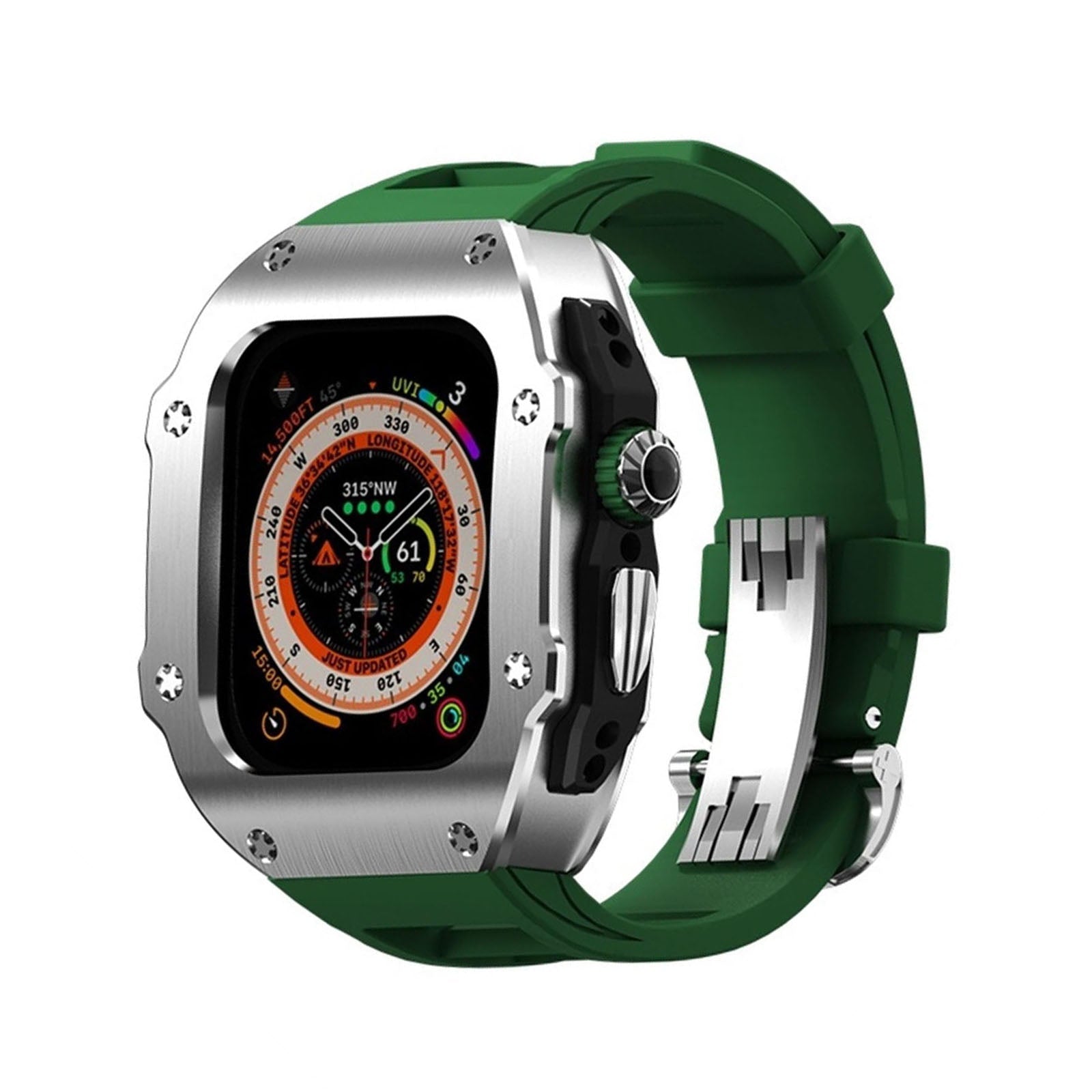 Serie RM Vanguard - Cassa in acciaio inossidabile con cinturino in fluorocaucciù per Apple Watch Ultra