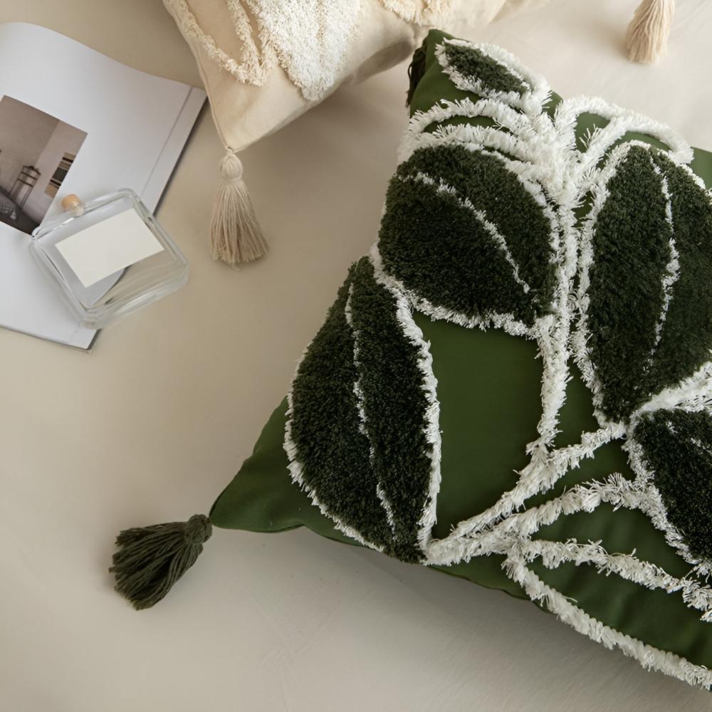 Plush Leaf Med Frynse Pude Cover