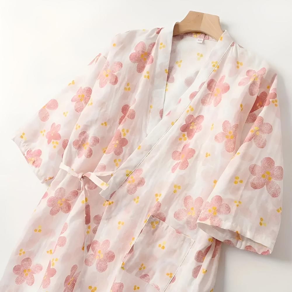 Peignoir en coton à motif floral pour femmes