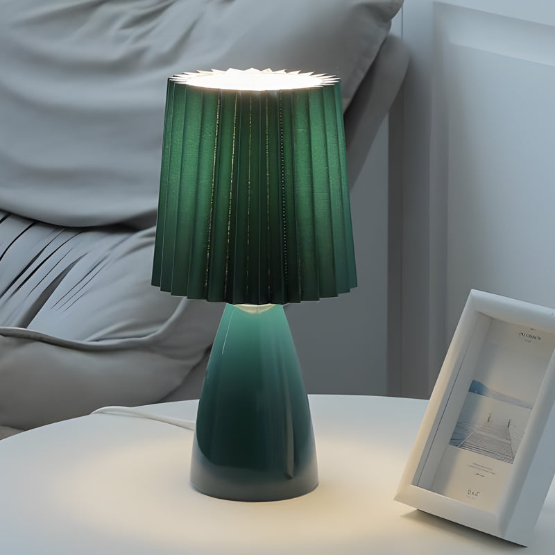 Tessuti Plissettati 12'' - Lampada da Tavolo con Base in Vetro e USB, Dimmerabile con 1 Punto Luce