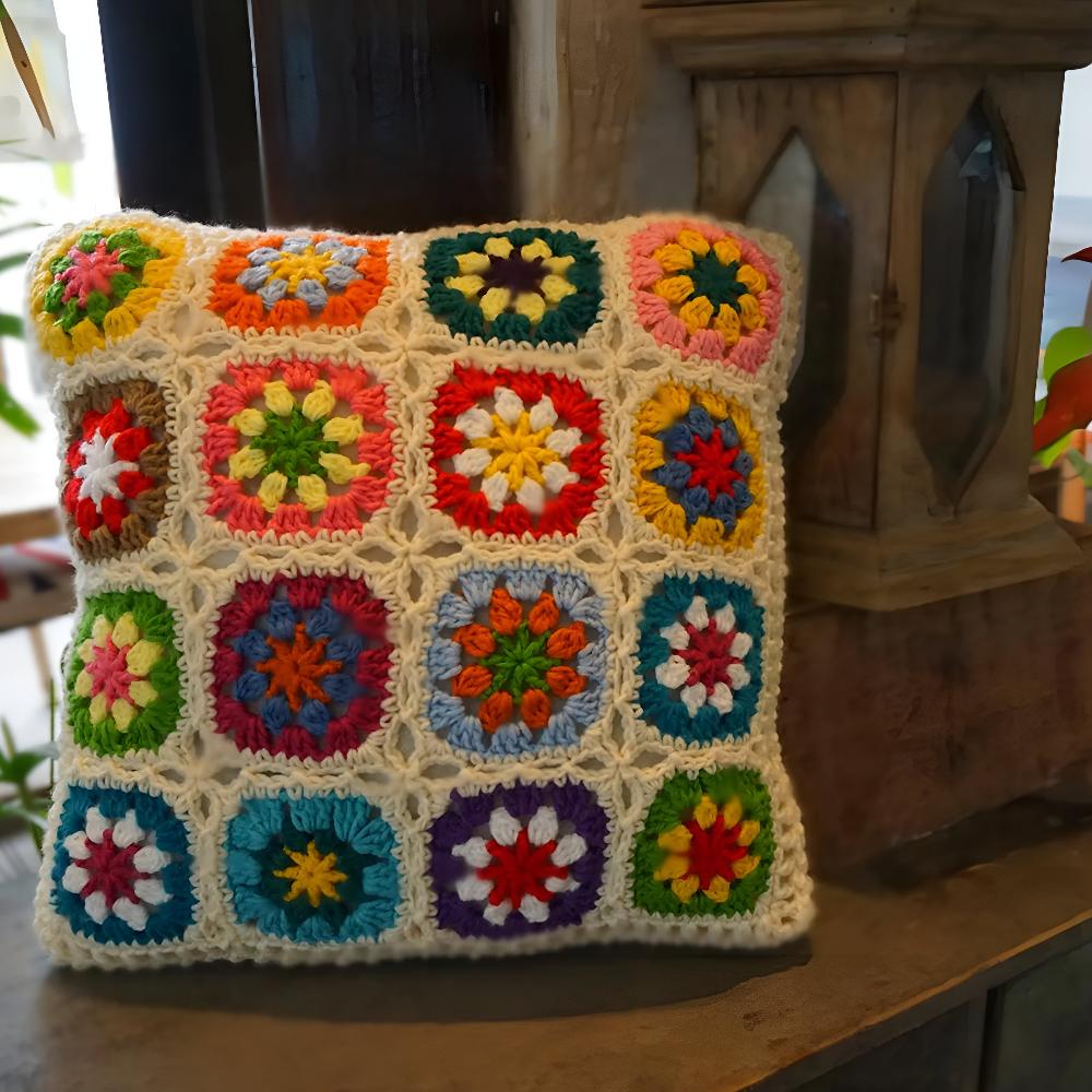 Housse de coussin en crochet floral