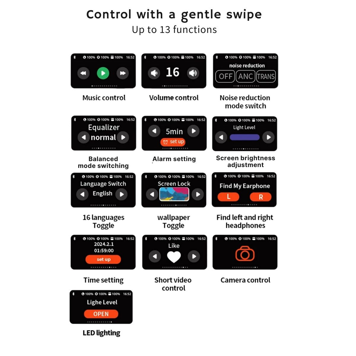 Wings Actieve geluiden Annulering Touchscreen-oordopjes