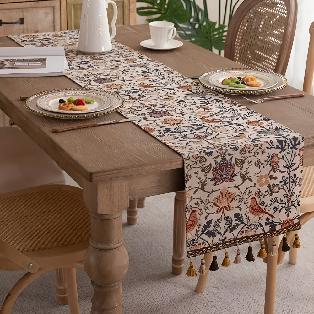 Vintage Floral & Bird Jacquard Table Runner