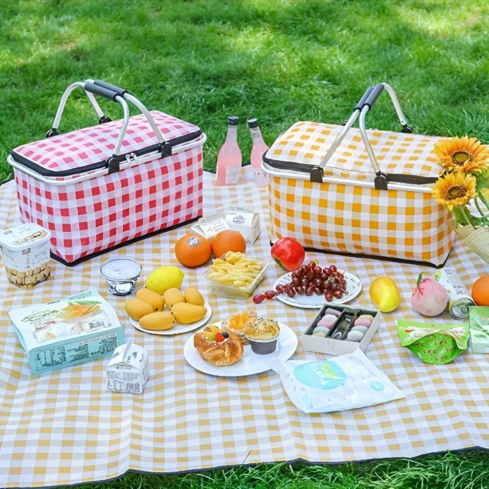 Fällbar rutig picknickkorg