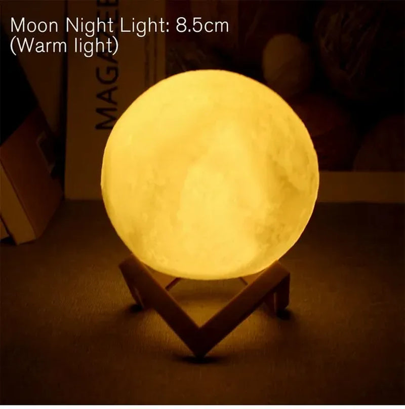 Lâmpada Lunar Estrelada D5 8cm - Luz Noturna LED com Suporte, Perfeita para Decoração de Quarto e Presentes