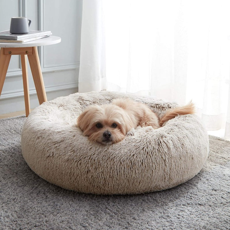 Letto rotondo per cani a ciambella calmante in peluche per cani di piccola e grande taglia