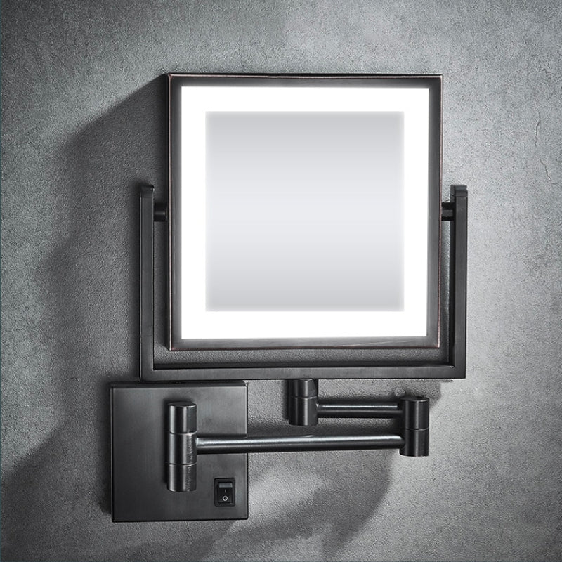 Miroir de maquillage et de salle de bain à LED réglable et grossissant carré noir