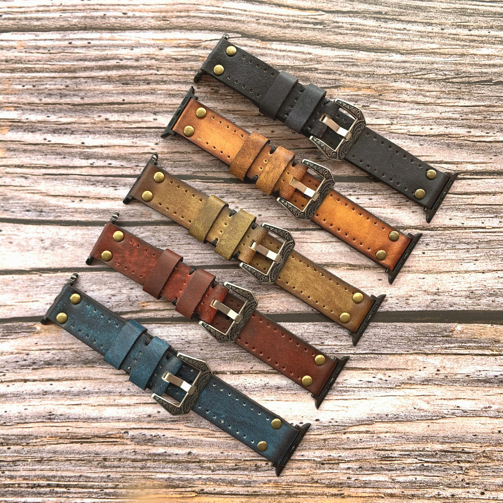 Vintage Leren Apple Watch Band - Riem Elementen