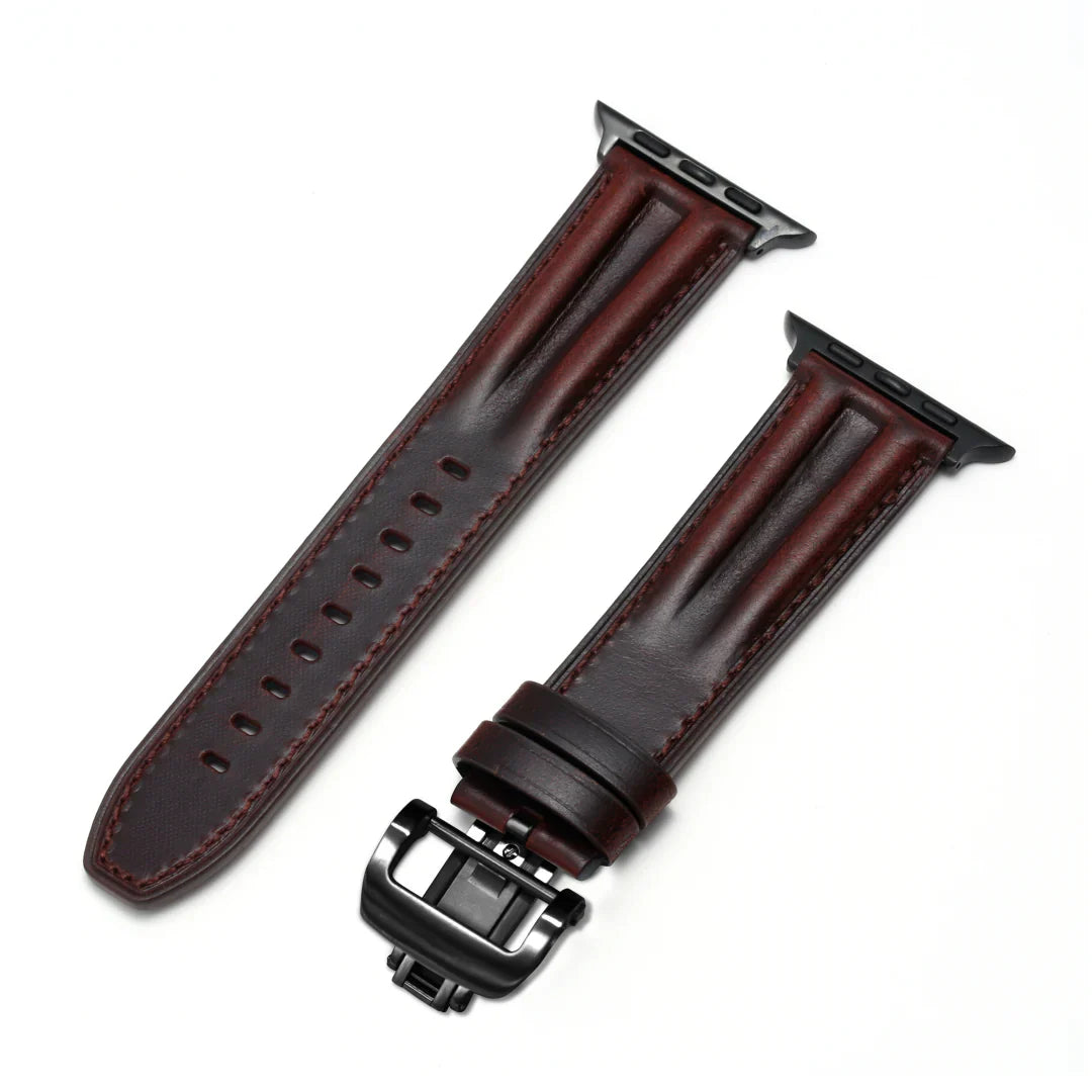 Luxury Butterfly Buckle Groove Leather Band For Apple Watch