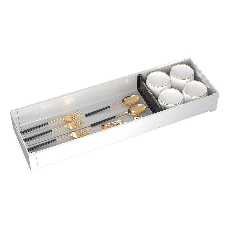 White Aluminium Kitchen Cutlery Drawer Organizer Trays