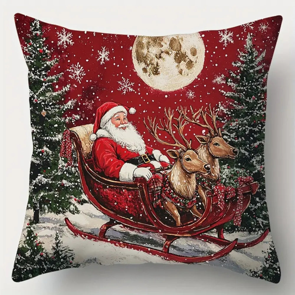 Housse de coussin de Noël traîneau du Père Noël