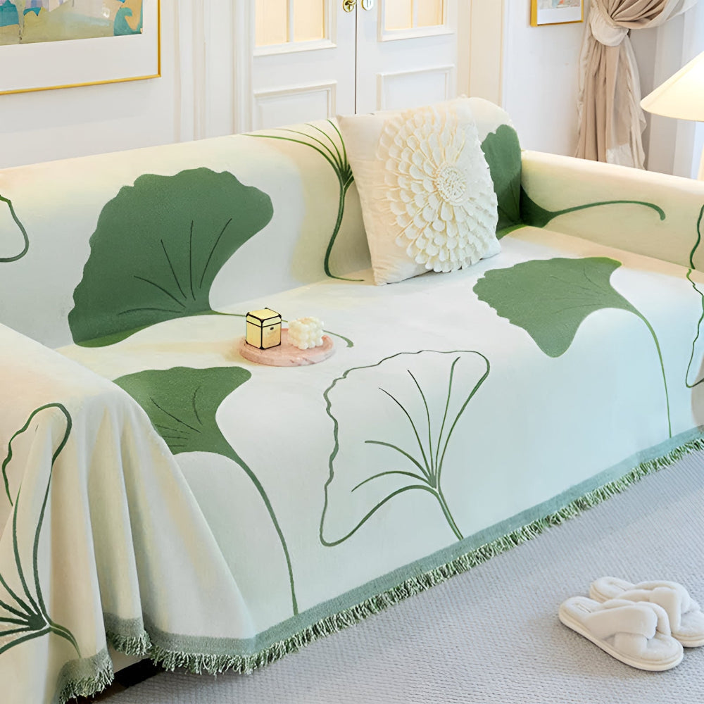 Pastoral stil Ginkgo blad sofa trekk