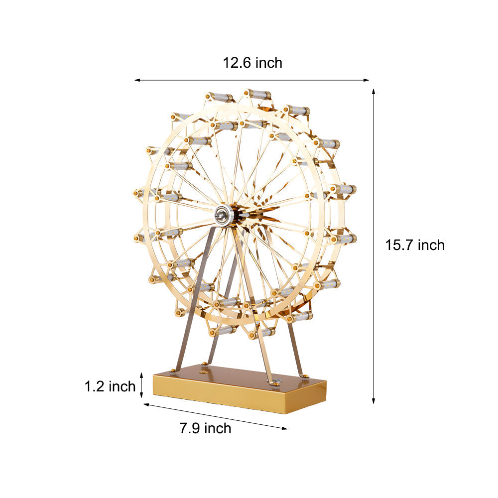 LumiFerris - Lampada da tavolo in ferro dorato con ruota panoramica, LED integrato e interruttore touch