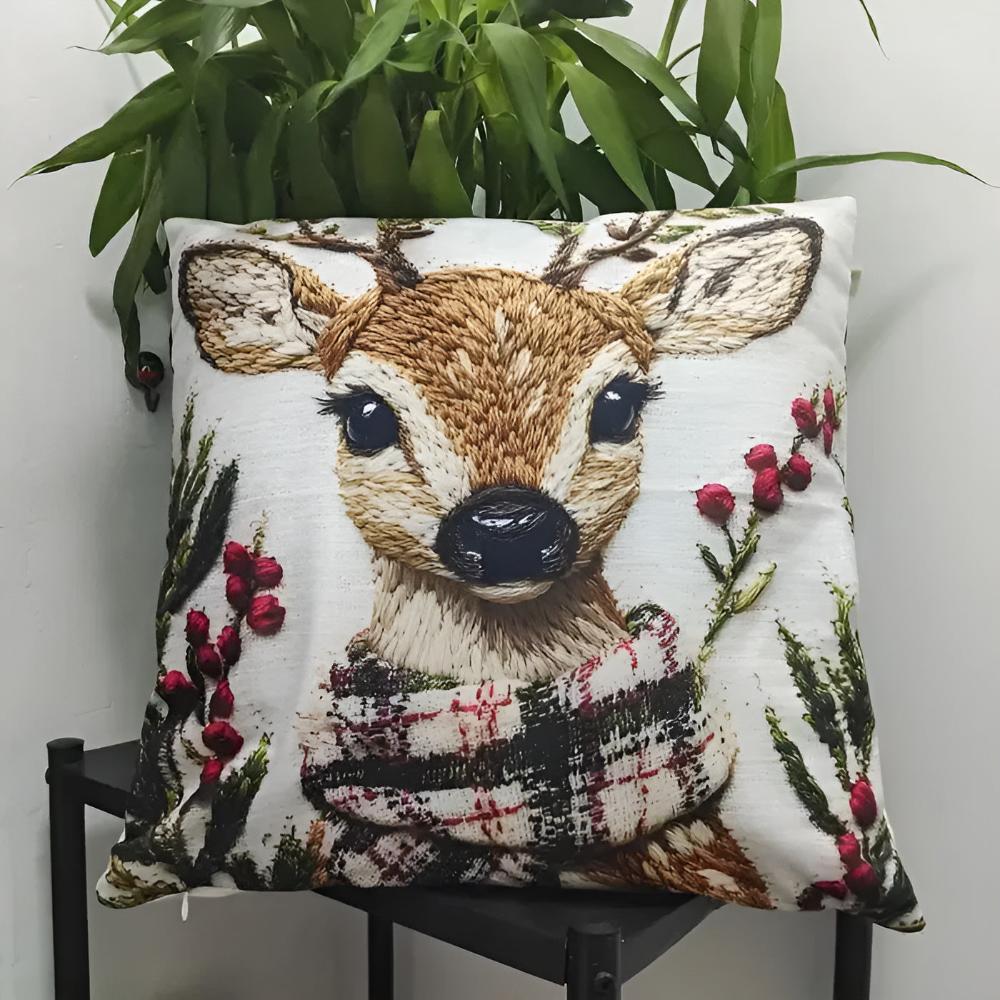 Housse de coussin Bambi de Noël charmante