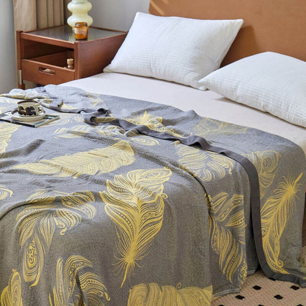 Feather Print Bamboo Fiber Reversible Blanket