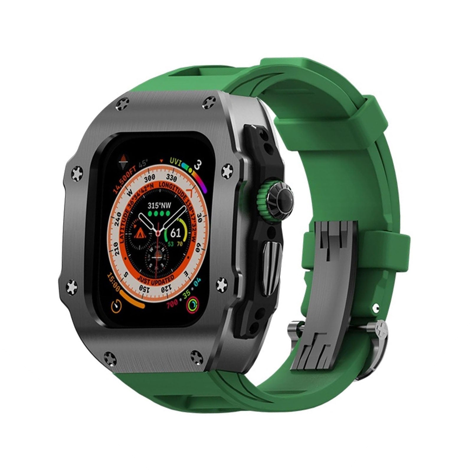 RM Vanguard Sorozat - Fluororubber Szíj Rozsdamentes acél Tok Az Apple Watch Ultra számára