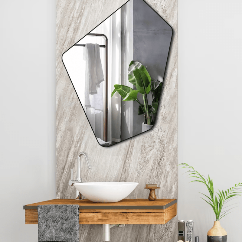 Aesthetic Angled Wood Wall Mirror