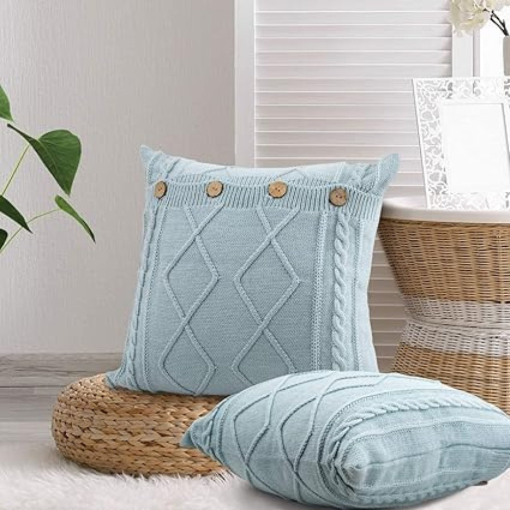 Button Closure Knit Cushion Cover