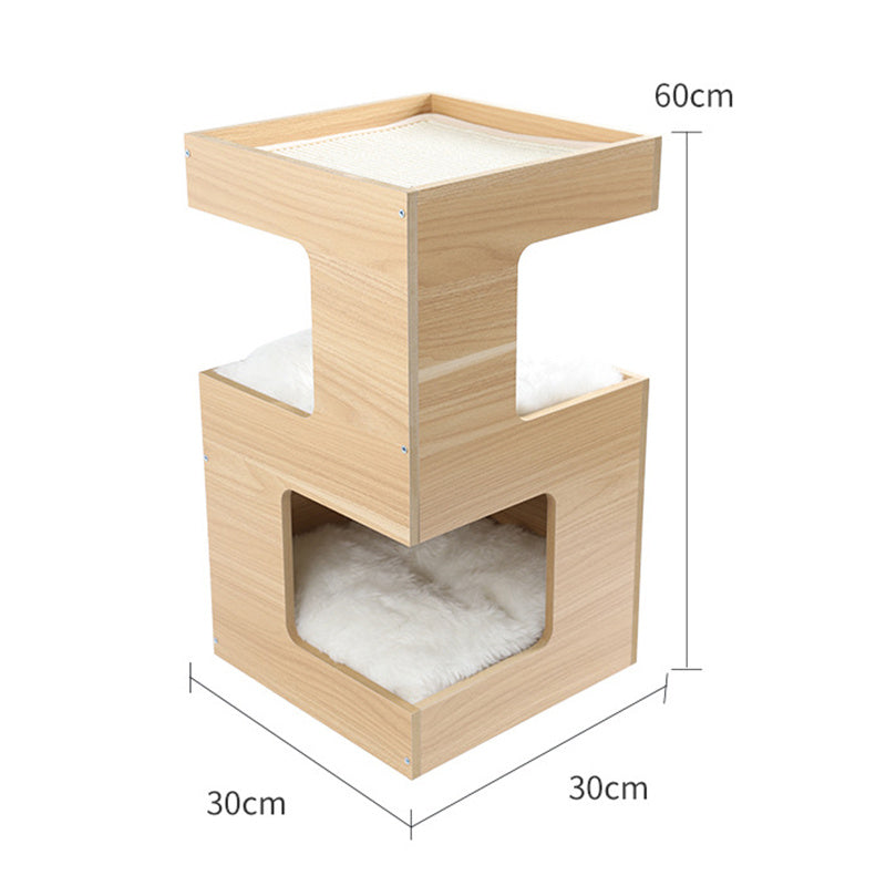 Sisal Retreat: Solid Wood Double-Layer Cat Nest